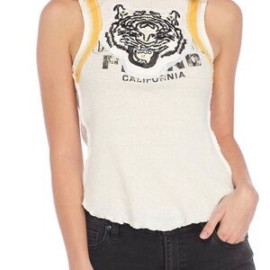 Women's White and Yellow Graphic Tank Top